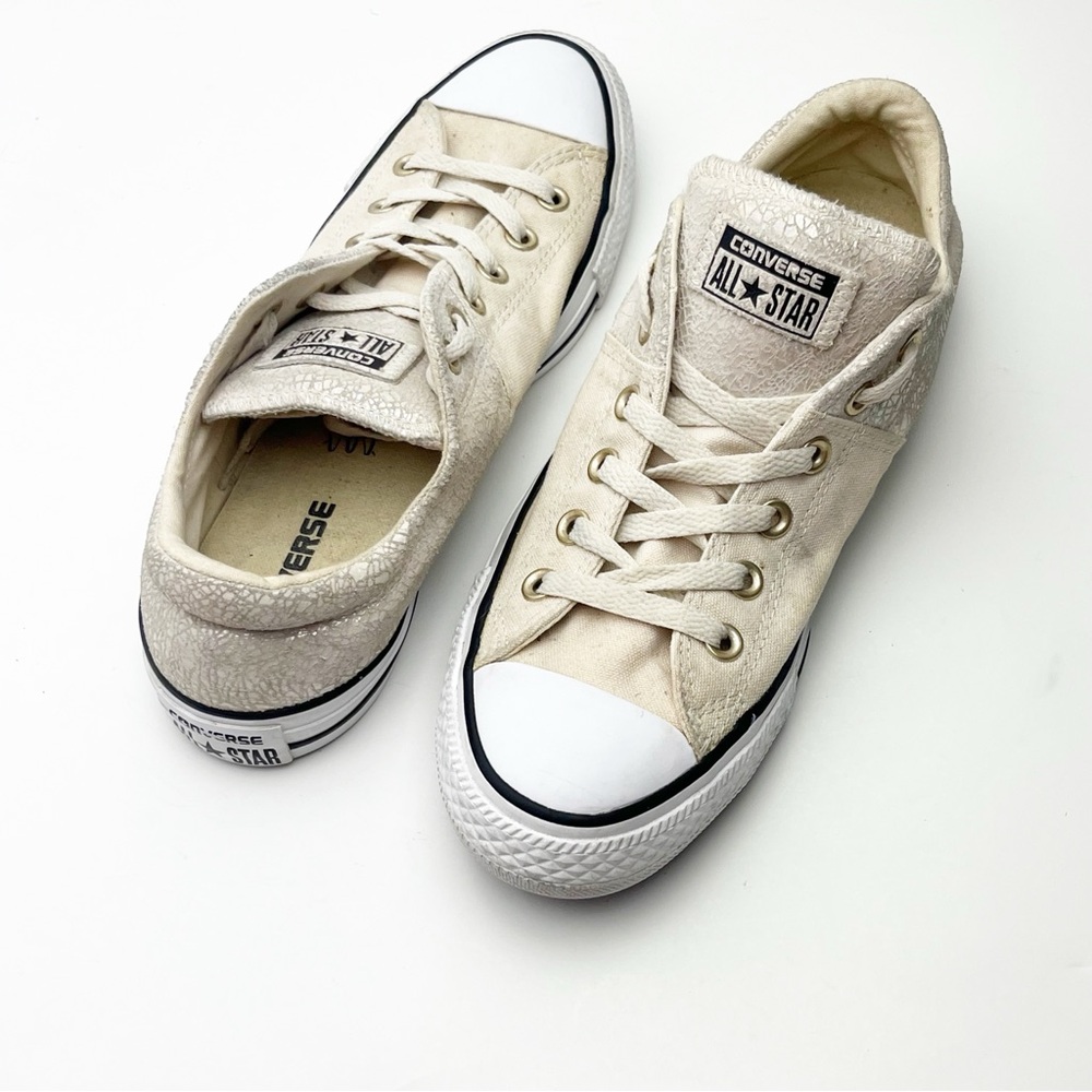 ALL STAR CONVERSE Cream Leather Aurora Borealis Textured Low Top Sneakers 10